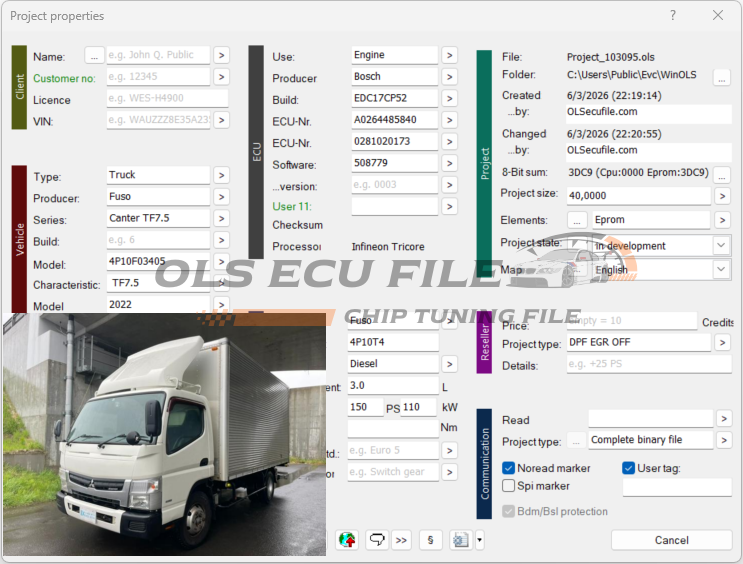 Fuso Canter TF7.5 2022 110kw EDC17CP52 508779 Tuning File
