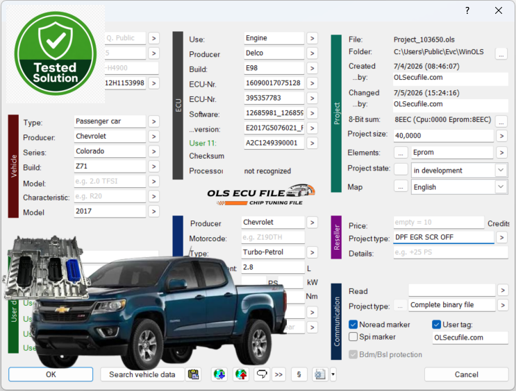 Chevrolet Colorado Z71 2.8L L4 2017 Delco E98 12685981_12685980_12685982_12685766_12685753 Tunng File