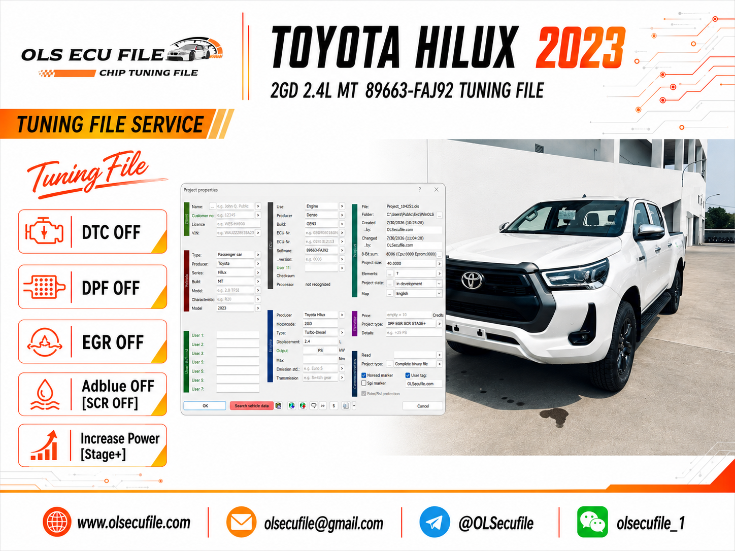 Toyota Hilux 2023 2GD 2.4L MT 3FAJ9200_89663-FAJ92 Tuning File