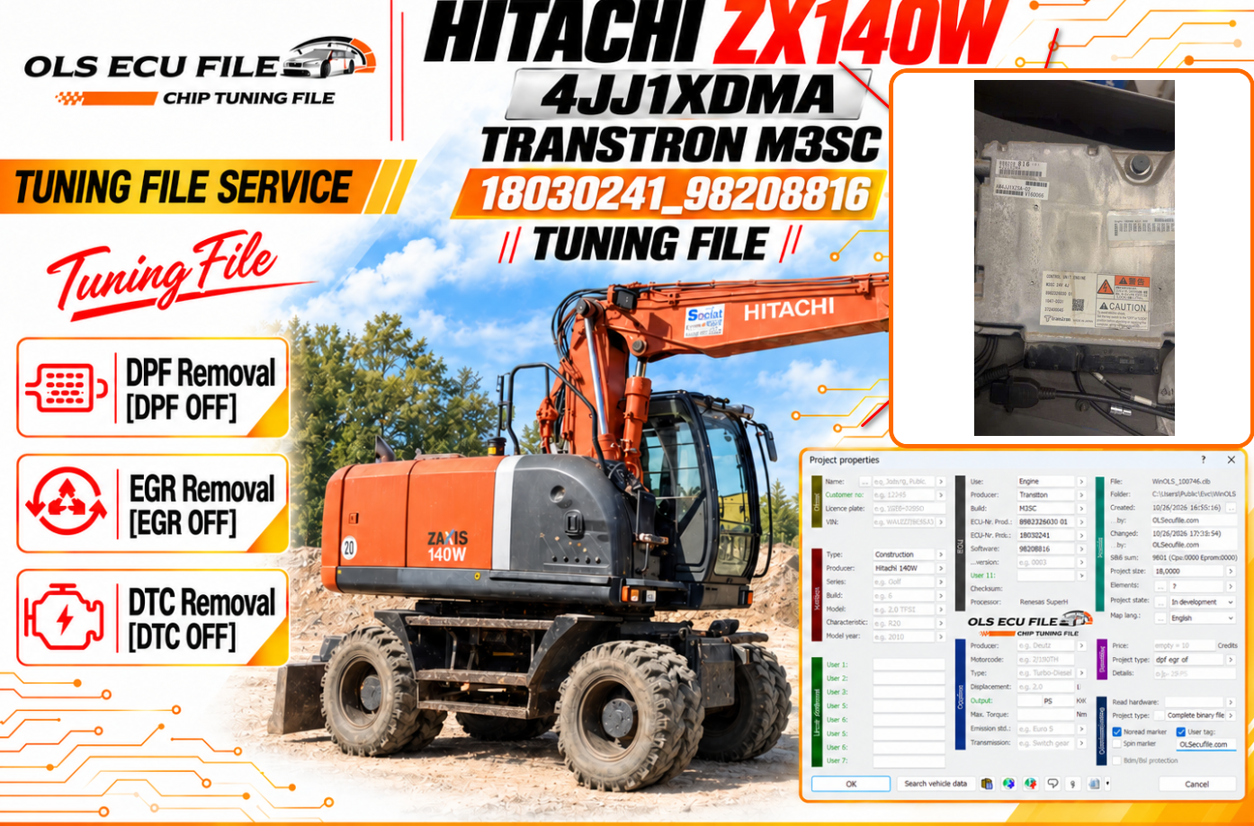 Hitachi ZX140W 4JJ1XDMA Transtron M3SC 18030241_98208816 Tuning File